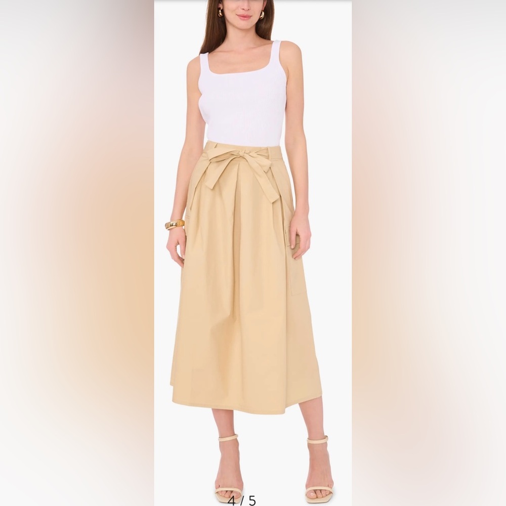 Vince Camuto Beige Tie-Waist Midi Skirt - Picture 4 of 6